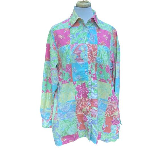 Lilly Pulitzer Vintage Button Down Patchwork Hawaiian Camp Shirt -Medium - Picture 1 of 14